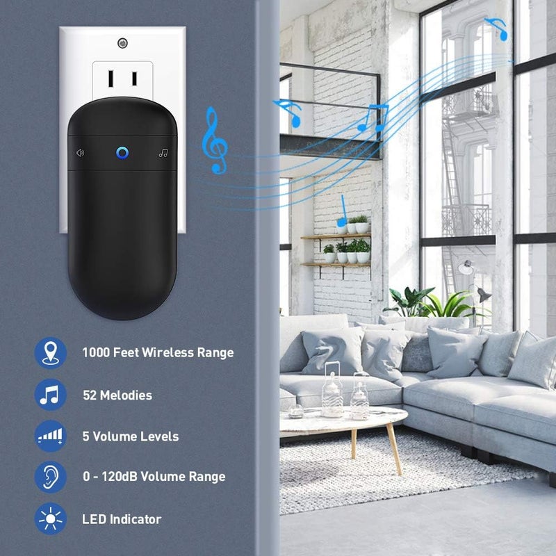 SECRUI Wireless Doorbell with 2 Buttons – Doorbell Kits for Front Door Back Door– Battery Operated Doorbell with 52 Chimes, LED Flash, 5 Volume Levels – Waterproof Modern Doorbell – Over 1000FT - Image 3